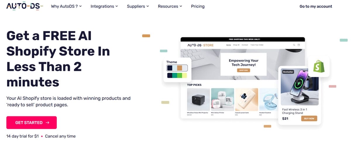 AutoDS AI Built Store Shopify Builder tool for dropshipping