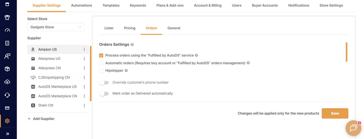 Automation rules on AutoDS for importing products from multiple suppliers