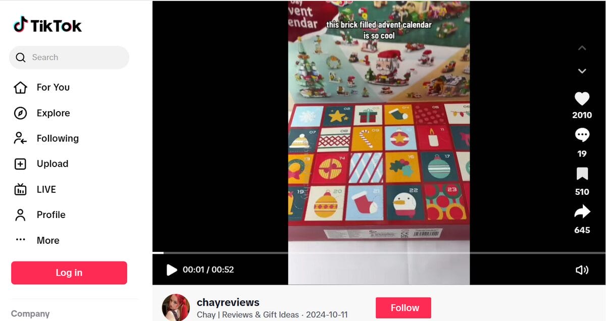 Christmas Advent Calendar TikTok Ad of products to dropship in November