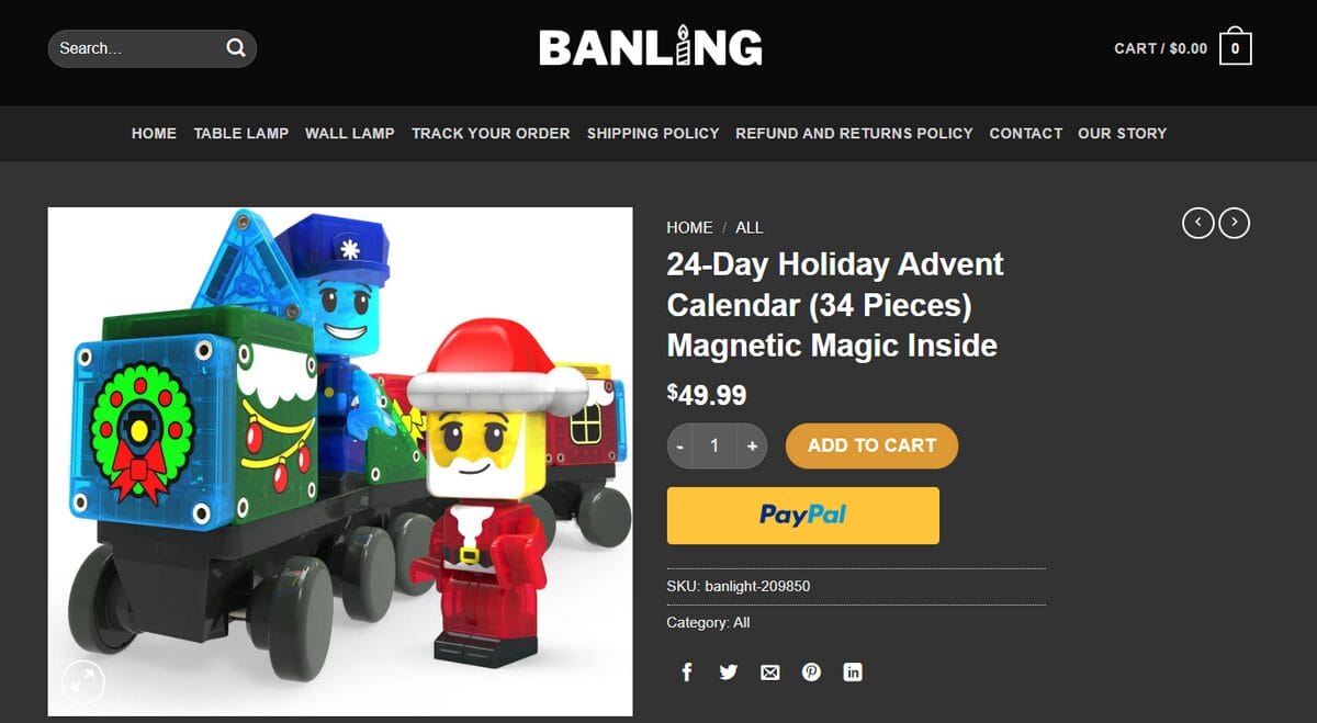 Seller’s Website of dropshipping products for November Christmas Advent Calendar