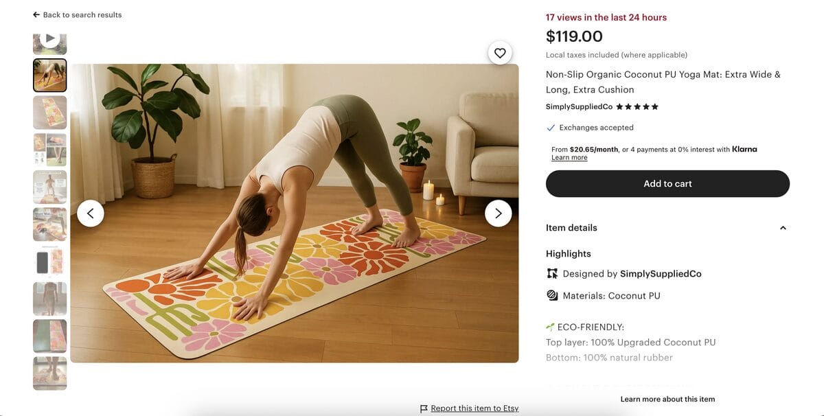 Yoga mat in use for dropshipping product images