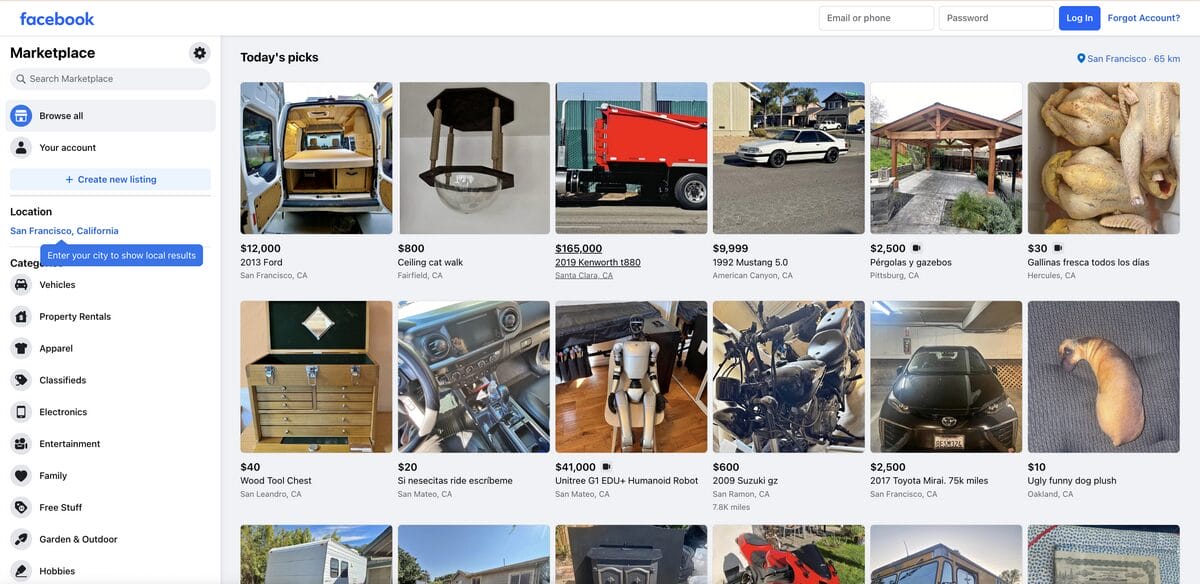 Facebook Marketplace homepage