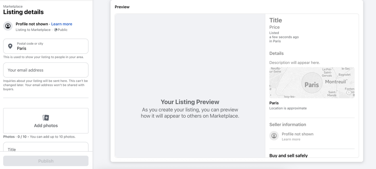 Add a listing on Marketplace for a Marketplace vs Facebook Shops comparison