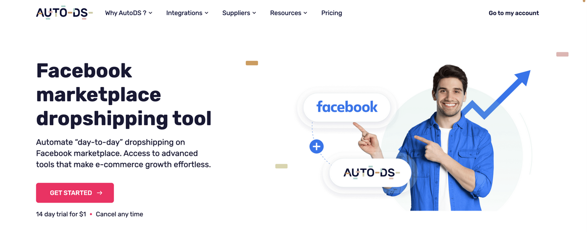 AutoDS's Facebook Integration page for Facebook Shops and Marketplace dropshipping