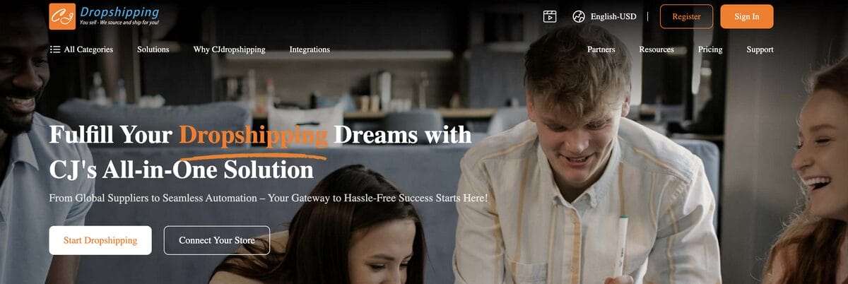 CJDropshipping's homepage for managing returns and chargebacks