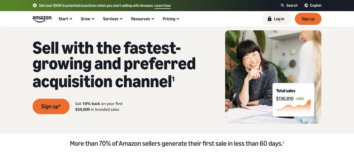 Amazon's seller page for amazon dropshipping policy