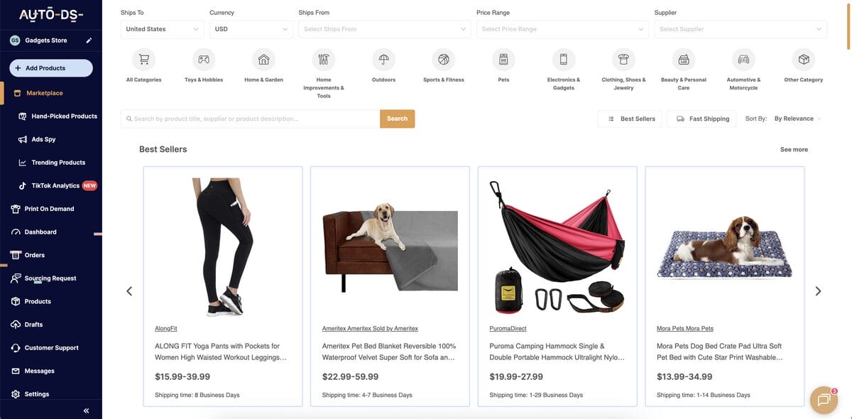 AutoDS's marketplace with suppliers that comply with Amazon dropshipping policy