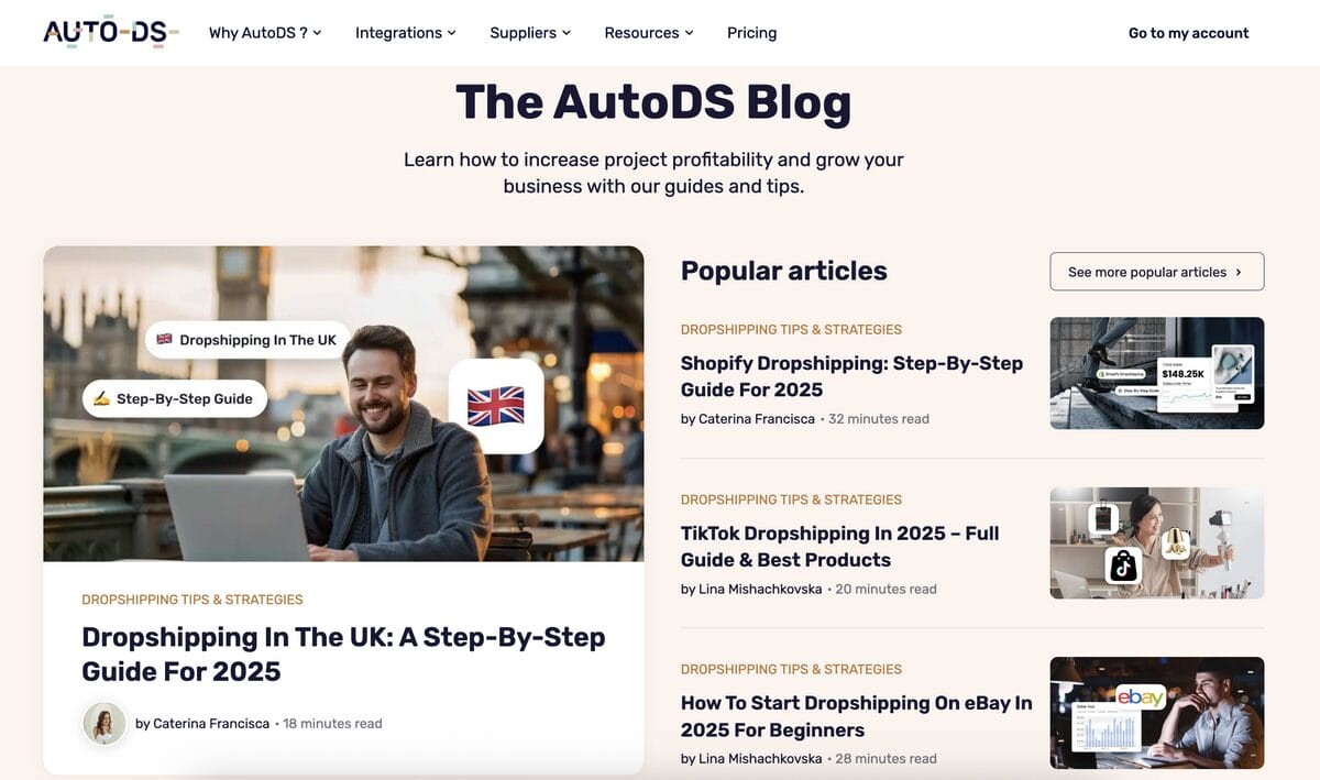 AutoDS's Blog and free guides, one of the best dropshipping courses