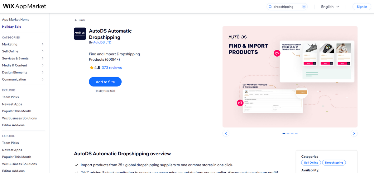 How to start dropshipping on Wix with AutoDS app