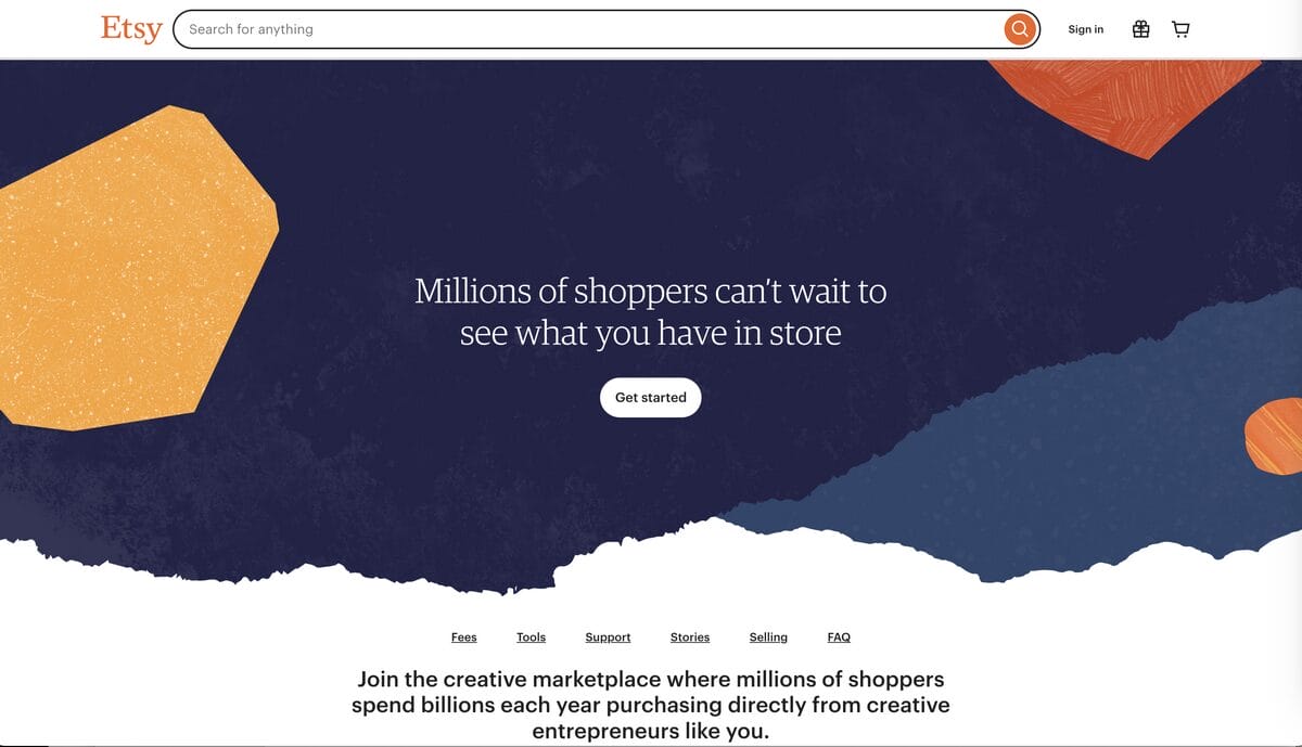 Etsy's seller page, where dropshipping is legal