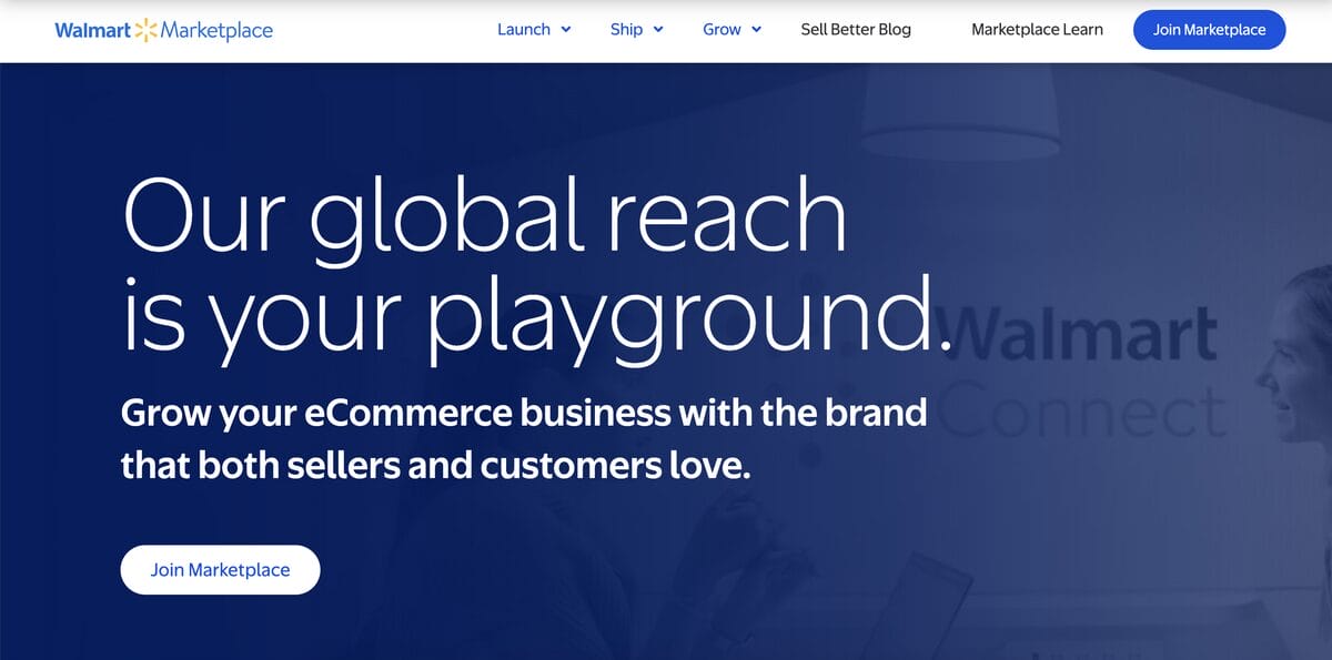 Walmart Marketplace's seller page, where dropshipping is legal