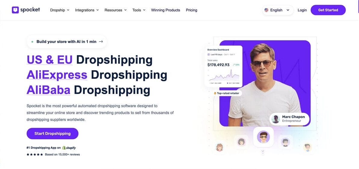 Spockets's homepage for dropshipping