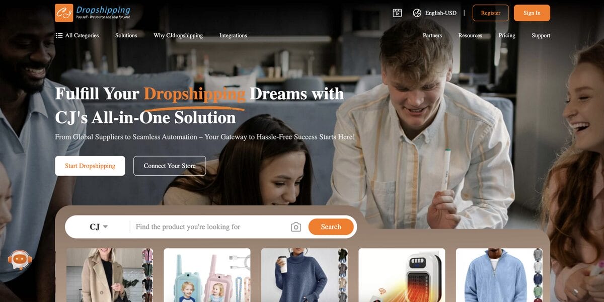 CJDropshipping's homepage for dropshipping