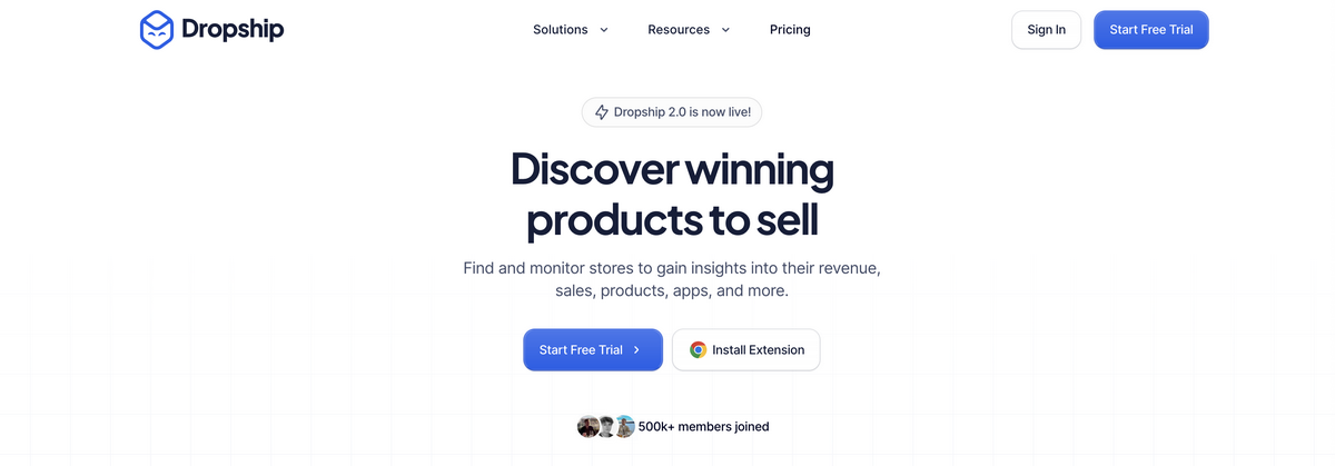 Dropship.io's homepage for dropshipping inventory management