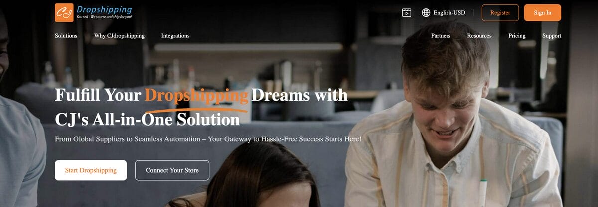 CJDropshipping's homepage for dropshipping inventory management