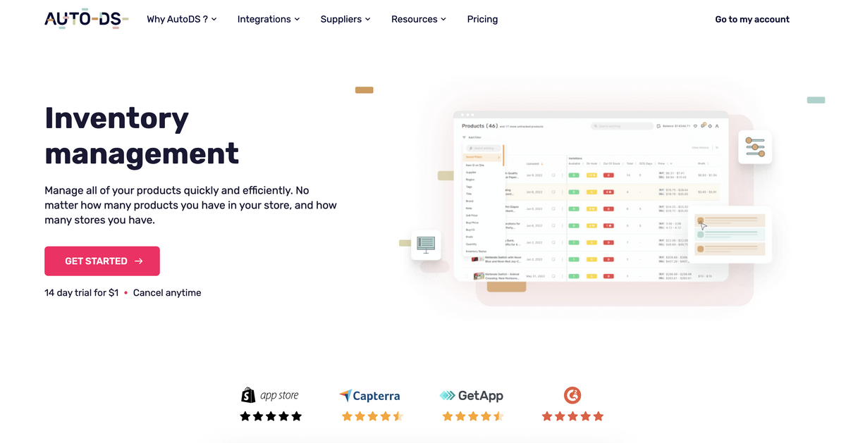 AutoDS's inventory management feature