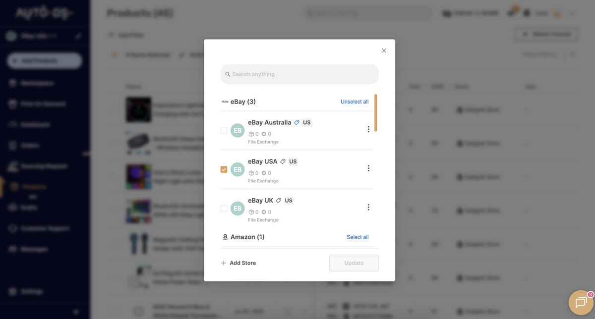 AutoDS's multi-store inventory management