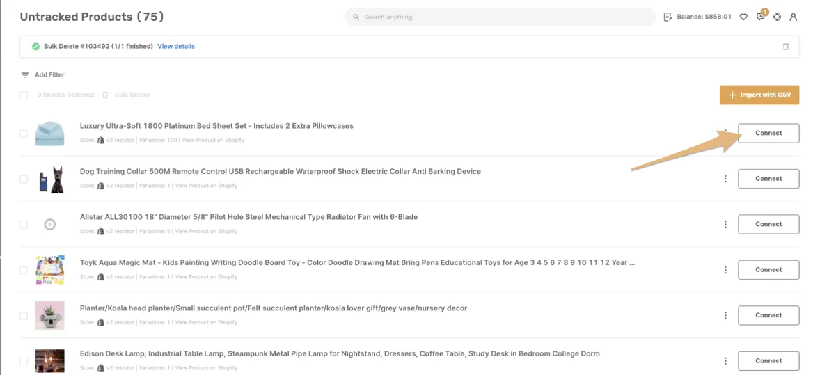 AutoDS's multi-store inventory management for untracked products