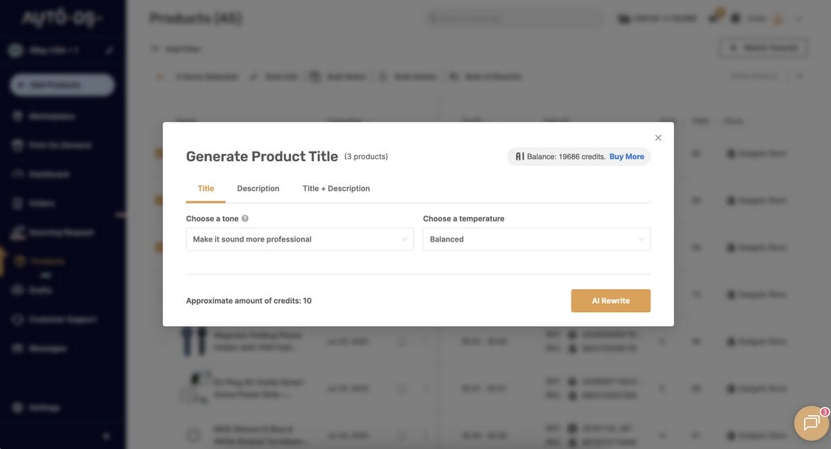 AutoDS's AI bulk editor for inventory management