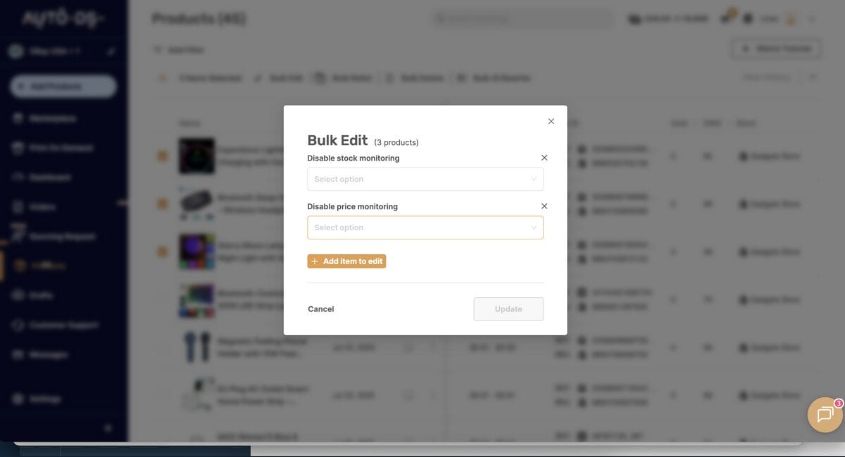 AutoDS's price and stock monitoring for inventory management