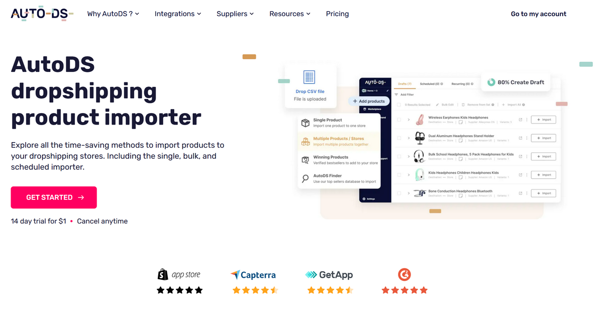AutoDS product importer feature for dropshipping
