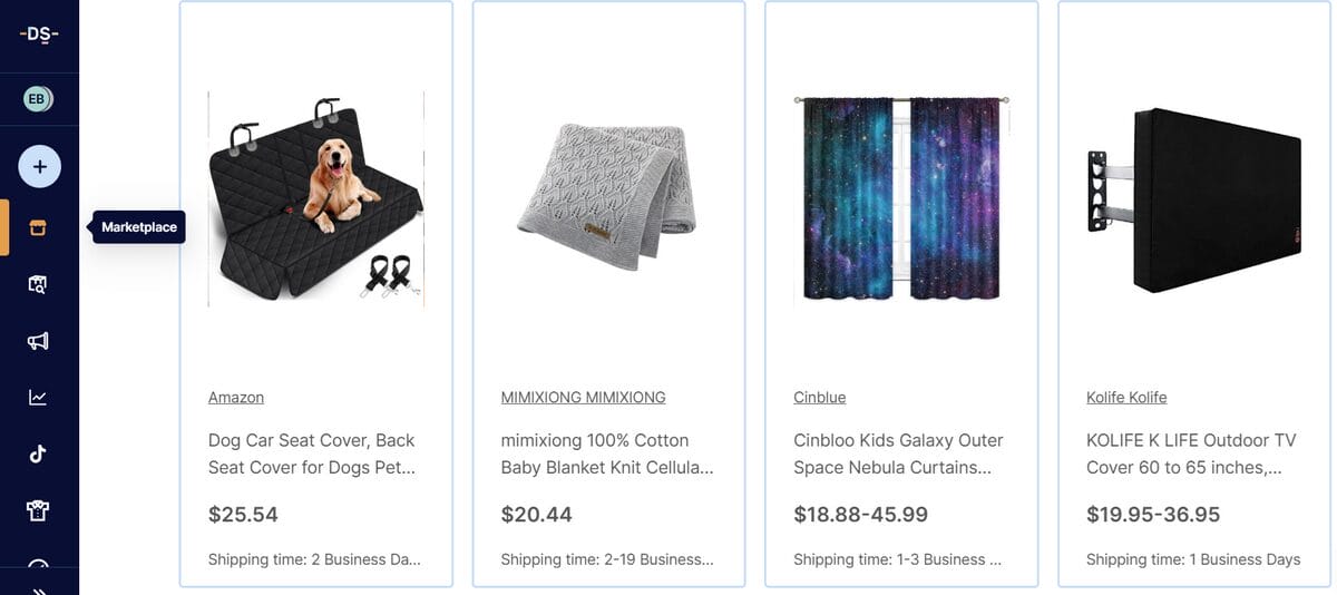 AutoDS dashboard and marketplace section