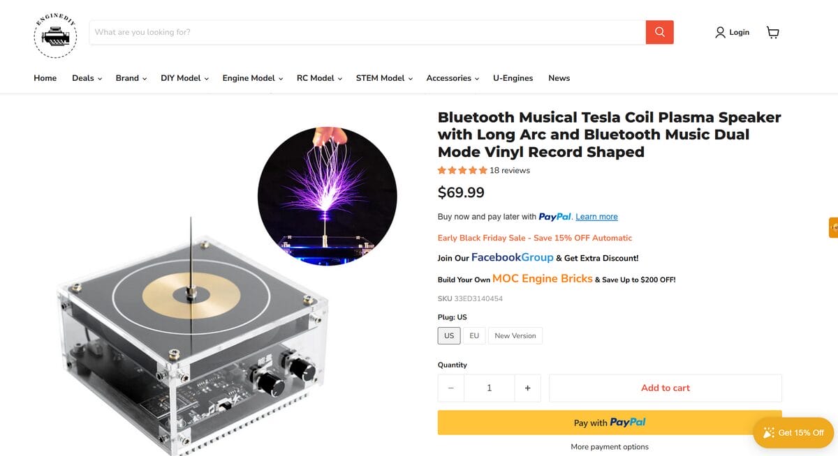 dropshipper's website for plasma loudspeaker