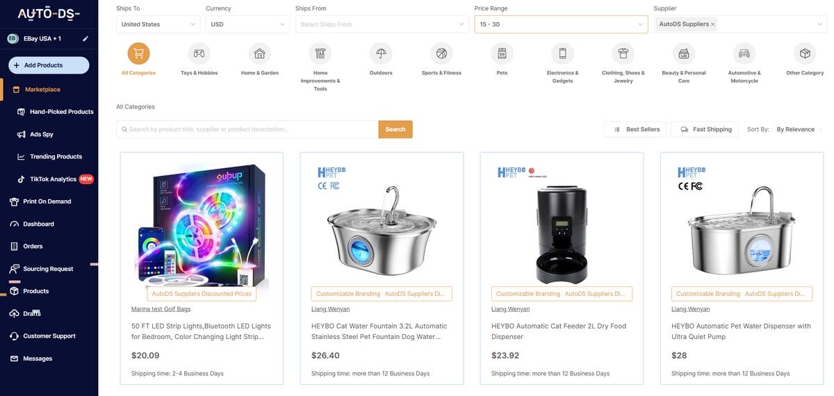 AutoDS Marketplace for best products to dropship in December 2025