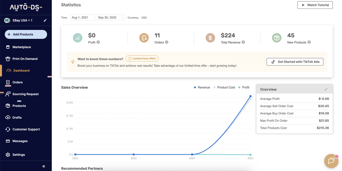 AutoDS Integrated Profit Dashboard helps scale stores