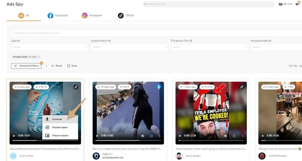 Download Content available in AutoDS Ads Spy Tool