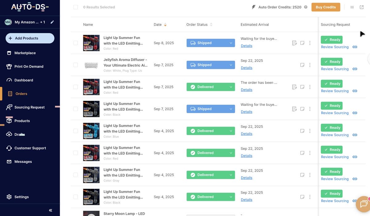 AutoDS platform dashboard for order fulfillment