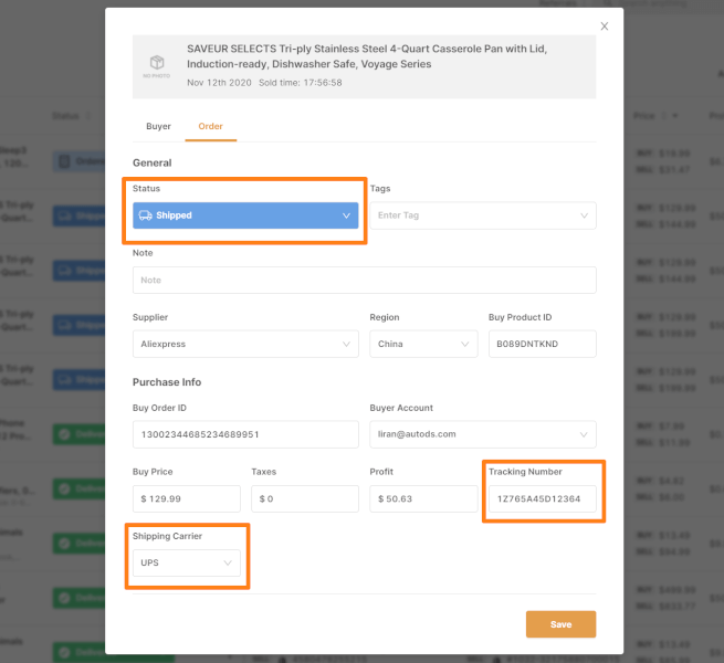 AutoDS Order ID for Tracking Numbers Update feature