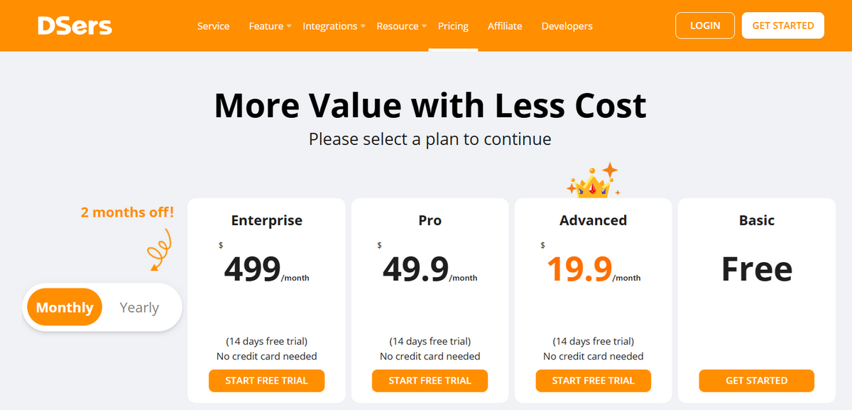 DSers Subscription Plans Costs for dropshippers