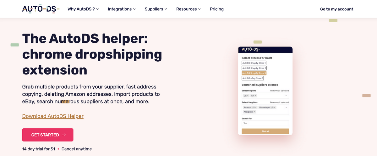 AutoDS Helper, the best dropshipping Chrome extension
