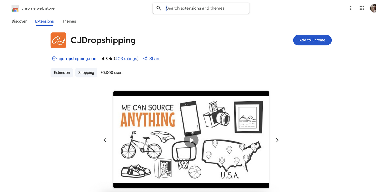 CJDropshipping's Chrome extension