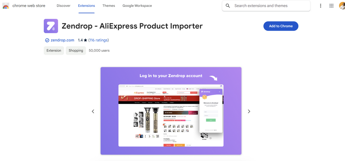 Zendrop's dropshipping Chrome extension
