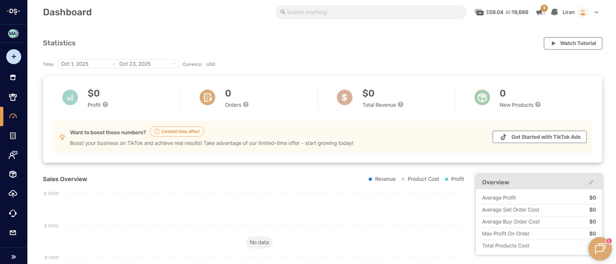 Automated profit and performance monitor in AutoDS dropshipping workflow