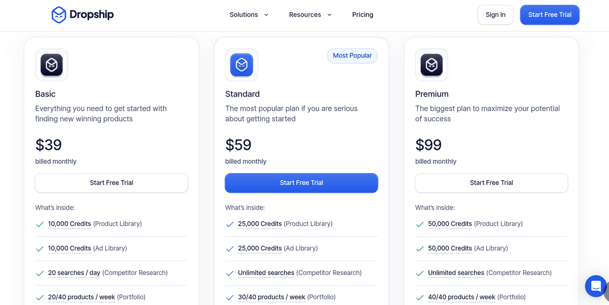 Dropship.io costs comparison
