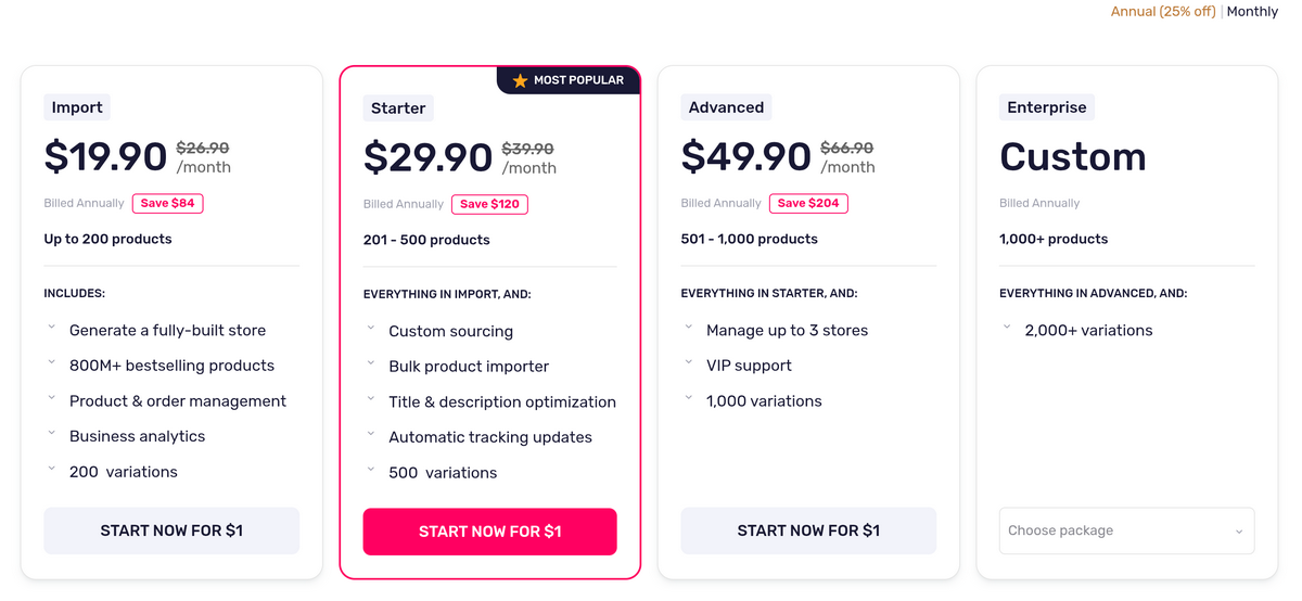 AutoDS Pricing plans subscription costs comparison