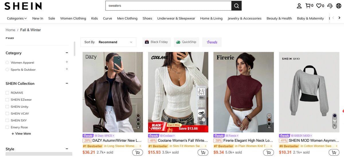 Fashion clothing shopify niche for dropshipping Shein