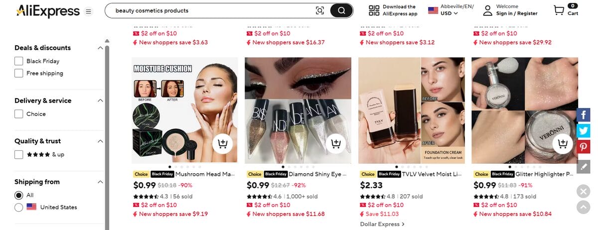 Shopify niche dropshipping beauty cosmetics on Aliexpress