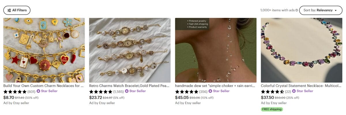 Shopify jewelry niche dropshipping on Etsy