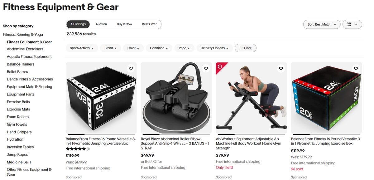 Shopify dropshipping fitness and sports niche on eBay