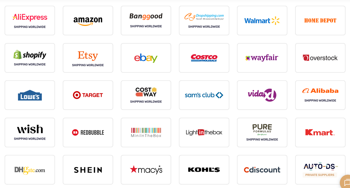 AutoDS supported suppliers for finding winning products