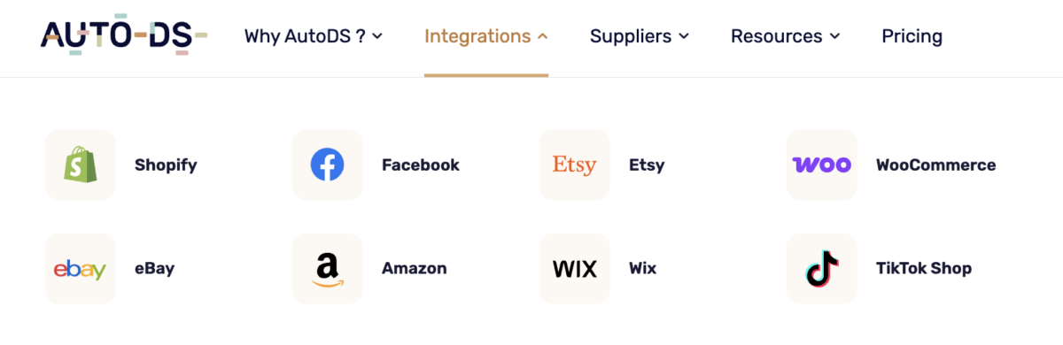 AutoDS's integrations, the all-in-one dropshipping platform that top Shopify dropshippers choose over free alternatives