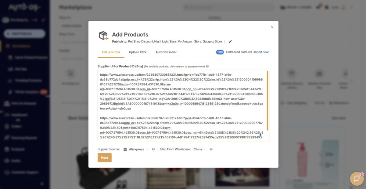 AutoDS's bulk importing tool, the all-in-one dropshipping platform that top Shopify dropshippers choose over free alternatives