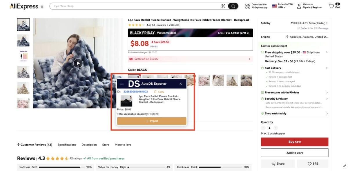AutoDS's Chrome extension, the all-in-one dropshipping platform that top Shopify dropshippers choose over free alternatives
