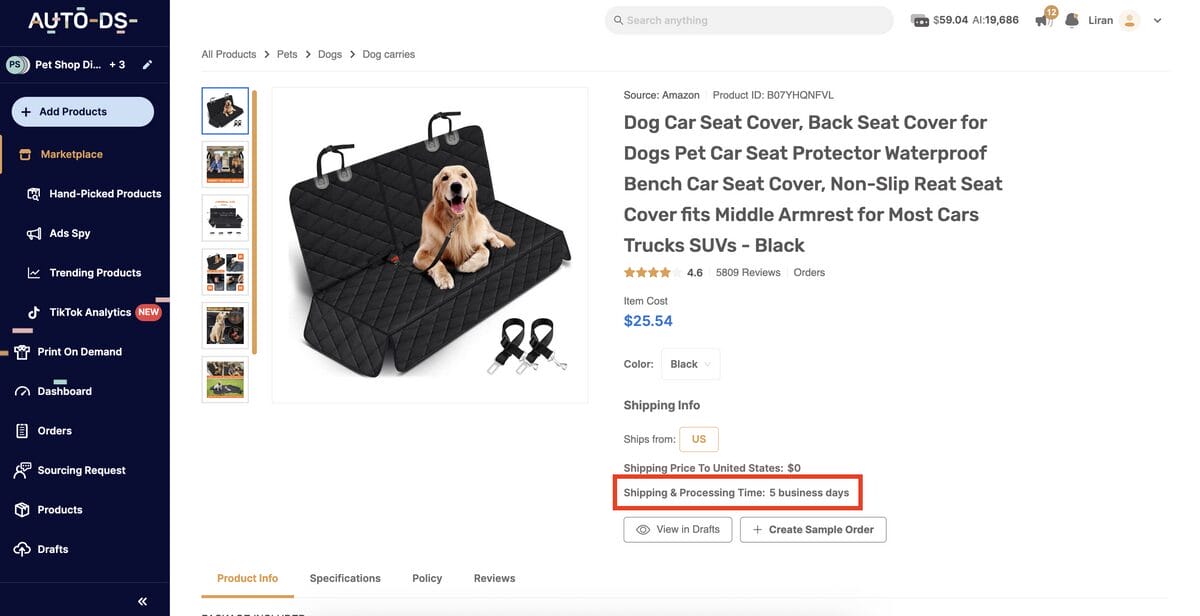 AutoDS's shipping times for better fulfillment speed and reliability
