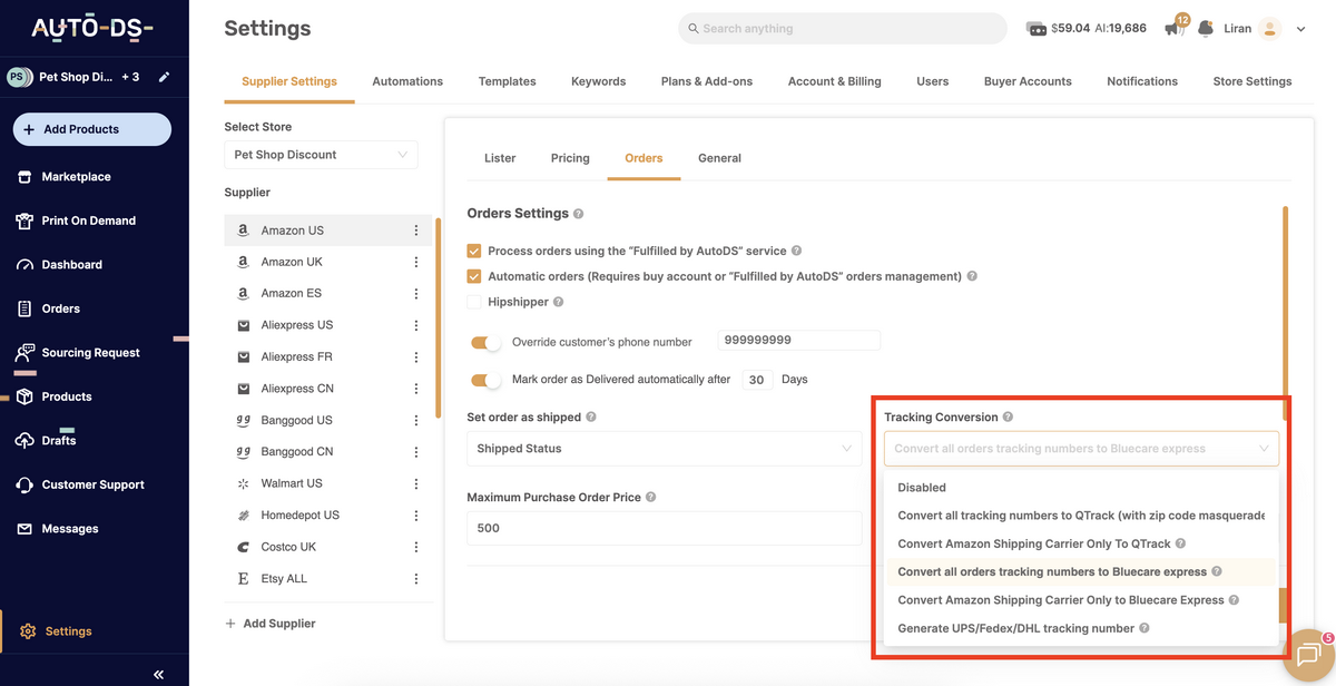 AutoDS's tracking automation for better fulfillment speed and reliability