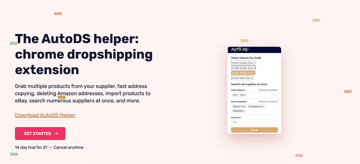 AutoDS Helper, the top chrome extension for Shopify product research